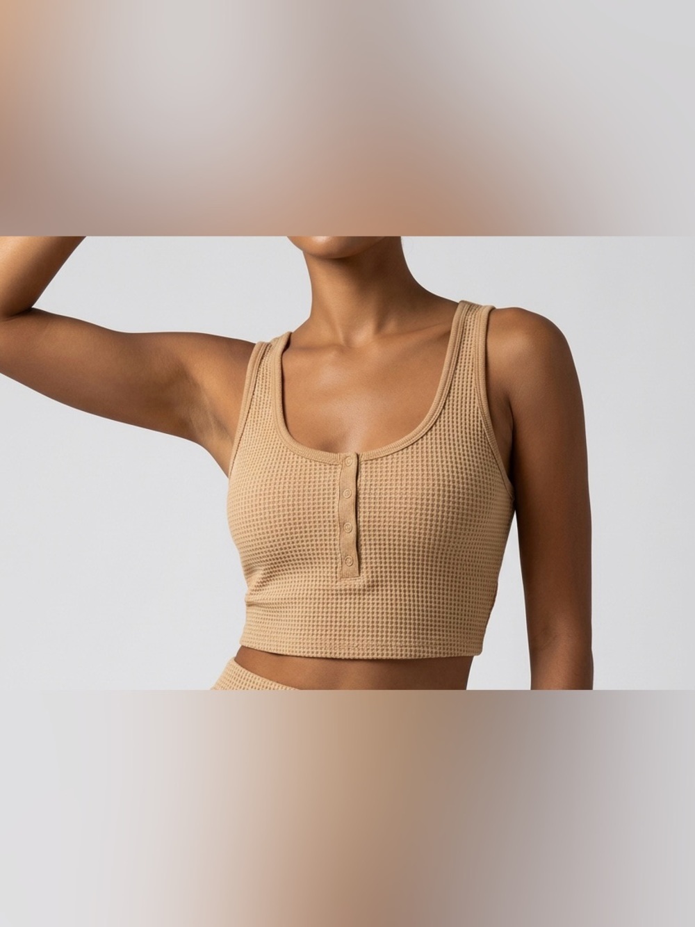 Aerie Waffle-Knit Scoop Neck Cropped Tank Top — Camel Sz/M NWOT